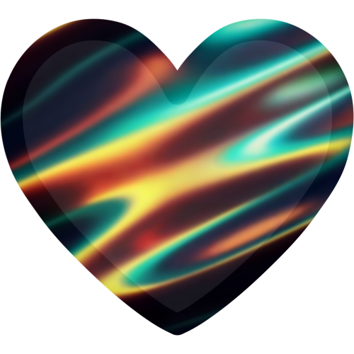 A heart with a multi chrome pattern. It has an outline that is slightly darker than the rest of it.